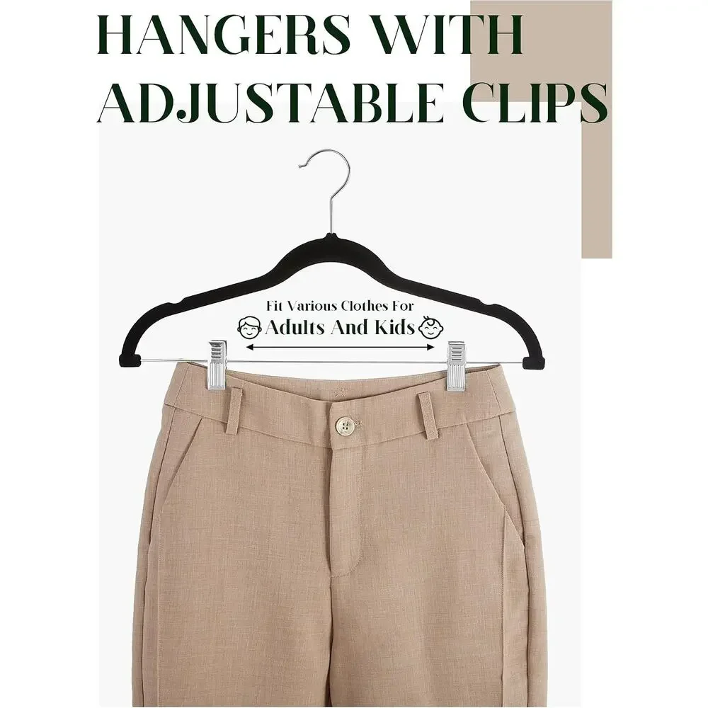 36 Pack Velvet Pants Hangers, Skirt Hangers with Clips, Adjustable, 360 Swivel